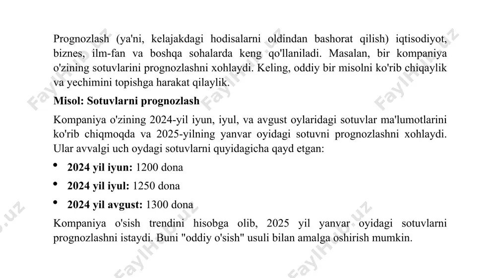 asini; ijtimoiy-iqtisodiy prognozlash funksiyalari - iqtisodiy va ilmiy-texnik salohiyatlarning oʻsishi asosida jamiyatni rivojlantirishning muhim ijtimoiy muammolarini izchil va uygʻun holda hal qilish; - xalqning moddiy va ma'naviy ehtiѐjlarini yuqori darajada qondirish.bu narsa oʻsib boraѐtgan aholi turmush darajasining ijtimoiy ishlab chiqarish rivojlanishiga ta'siri bilan birgalikda jamiyatdagi ijtimoiy ishlab chiqarishning oliy maqsadini tashkil etadi; ishlab chiqarish resurslaridan foydalanishning oshib boraѐtgan samaradorligini iqtisodiy taraqqiѐtning asosiy manbaiga aylantirish,intensiv shakllarning ekstensiv shakllardan ustun kelishi; - milliy iqtisodiѐtni rejalashtirish, boshqarish va prognozlash tizimini takomillashtirish, ijtimoiy-iqtisodiy muammolarni samarali hal qilishni ta'minlaydigan iqtisodiy tizimni tashkil etish va uning optimal ravishda amal qilinishi. me'yoriy va genetik prognozlar ijtimoiy-iqtisodiy prognozlarniig bunday funksiyasi prognozlarning me'ѐriy va genetik, deb atalgan ikkita turini ishlab chiqishni taqozo etadi. me'ѐriy prognozlar ѐrdamida oldindan belgilangan me'ѐrlar asosida erishiladigan yutuqlarning yoʻl-yoʻriqlari kuzatiladi. genetik prognozlar ob'ektni rivojlantirishning oʻtgan davrdagi va hozirgi holatini aniqlash imkonini beradi. bu ikki turdagi prognozlarning natijalarini taqqoslab, boshqaruv echimlarini va turli xil rejalarni ishlab …
