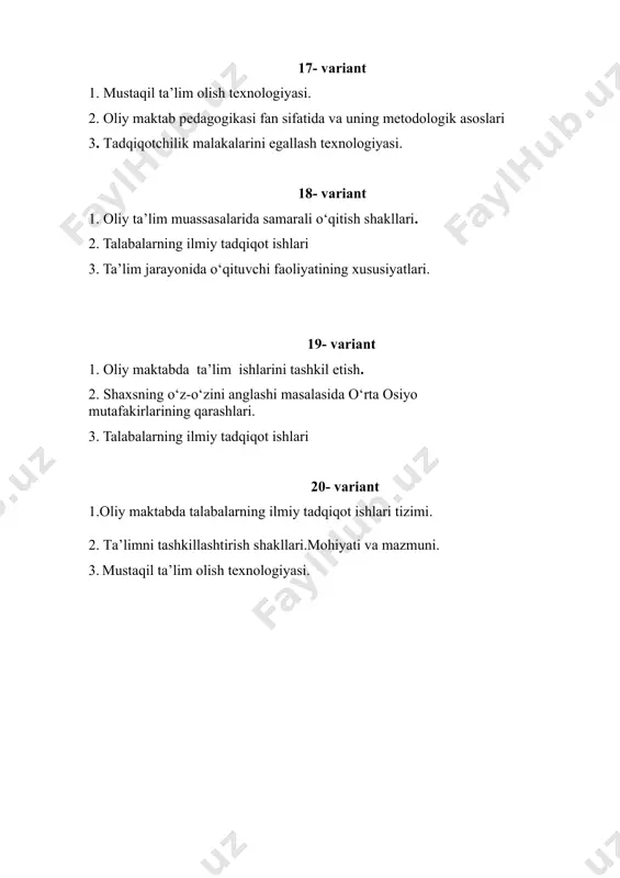 oliy maktab pedagogikasi fanidan oraliq nazorat savollari - Page 4