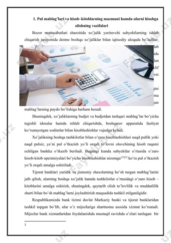 qilib borish; 1. pul mablag’laridan to’gri foydalanish va ularning maqsadli sarflanishini doimiy nazorat qilish; 1. budjet, budjetdan tashqari mablag’lar, banklar, xodimlar va boshqa tashkilotlar, xaridor va buyurtmachilar bilan shartnomada belgilangan to’lov shakllariga amal qilib borishni nazorat qilish; 1. qarzlarni qaytarish muddatidan o’tkazib yubormaslik maqsadida debitor va kreditorlar o’rtasidagi o’zaro hisob – kitoblarni o’z vaqtida taqqoslama dalolatnomalar bilan rasmiylashtirish hamda uni so’ndirish bo’yicha chora-tadbirlar ko’rish; 1. xo’jalikning pul mablag’lari harakatini oldindan prognozlash va pul oqimini me’yorlashtirish bo’yicha tegishli tadbirlar ishlab chiqishda iboratdir. 2. kassa operatsiyalarini hisobga olish korxonaning kassasi buxgalteriya aparatining tarkibida bo’lib, unga naqd pul mablag’lari va boshqa qimmatliklar (qimmatli qog’ozlar, pulli hujjatlar, pochta markalari va boshqa) ni qabul qilish, berish hamda saqlash operatsiyalarini amalga oshirish majburiyati yuklatilgan. pul mablag’larining butligi, kassa operatsiyalarini bajarish bo’yicha moddiy javobgarlik korxona rahbari tomonidan tayinlanadigan kassirga biriktirilgan. kassa operatsiyalarini yuritish amaldagi qoidaga ko’ra tartibga solinadi.[footnoteref:4][3][5] [4: ] kassada kechiktirib bo’lmaydigan xarajatlarni qoplash uchun zarur …