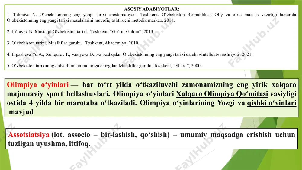 ablari, 5 ta olimpiya zaxiralari kollejlari, 8 ta respublika oliy sport mahorati maktablari faoliyat ko‘rsatmoqda (2019-yil holatida) o‘zbekiston prezidentining 2017-yil fevraldagi farmoniga muvofiq, o‘zbekistonda madaniyat va sport ishlari vazirligi tugatilib, uning negizida jismoniy tarbiya va sport davlat qo‘mitasi tashkil etildi 2000-yildan boshlab oliy o‘quv yurtlari talabalari o‘rtasida «universiada», o‘rta maxsus kasb-hunar kollejlari talabalari o‘rtasida «barkamol avlod», umumta’lim maktablar o‘quvchilari o‘rtasida «umid nihollari» sport musobaqalari uyushtirila boshlangan mustaqillik yillarida o‘zbekcha kurash, tennis, shaxmat, boks bo‘yicha o‘zbekiston sporti jahon miqyosida o‘z o‘rniga ega bo‘ldi. tennis bo‘yicha iroda to‘laganovaning, boks bo‘yicha artur grigoryan va muhammadqodir abdullayevlarning dunyo sport arenalaridagi yutuqlari o‘zbekiston sportchilarining dastlabki natijalari edi 1992-yildayoq termiz va shahrisabz shaharlarida milliy kurash bo‘yicha ilk xalqaro musobaqa o‘tkazildi 1992-yilda oʻzbekistonda kurash federatsiyasi tuzildi. 1998-yili sentabr oyida toshkentda osiyo, afrika va yevropa qit’asidan kelgan 28 davlat vakillari ishtirokida xalqaro kurash assotsiatsiyasi tuzildi 2000-yilda esa turkiyaning anqara shahrida kurash bo‘yicha 2-jahon chempionati bo‘lib o‘tdi 2016-yilga kelib, …