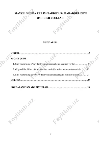 sinfda ta'lim-tarbiya samaradorligini oshirish usullari — DOCX