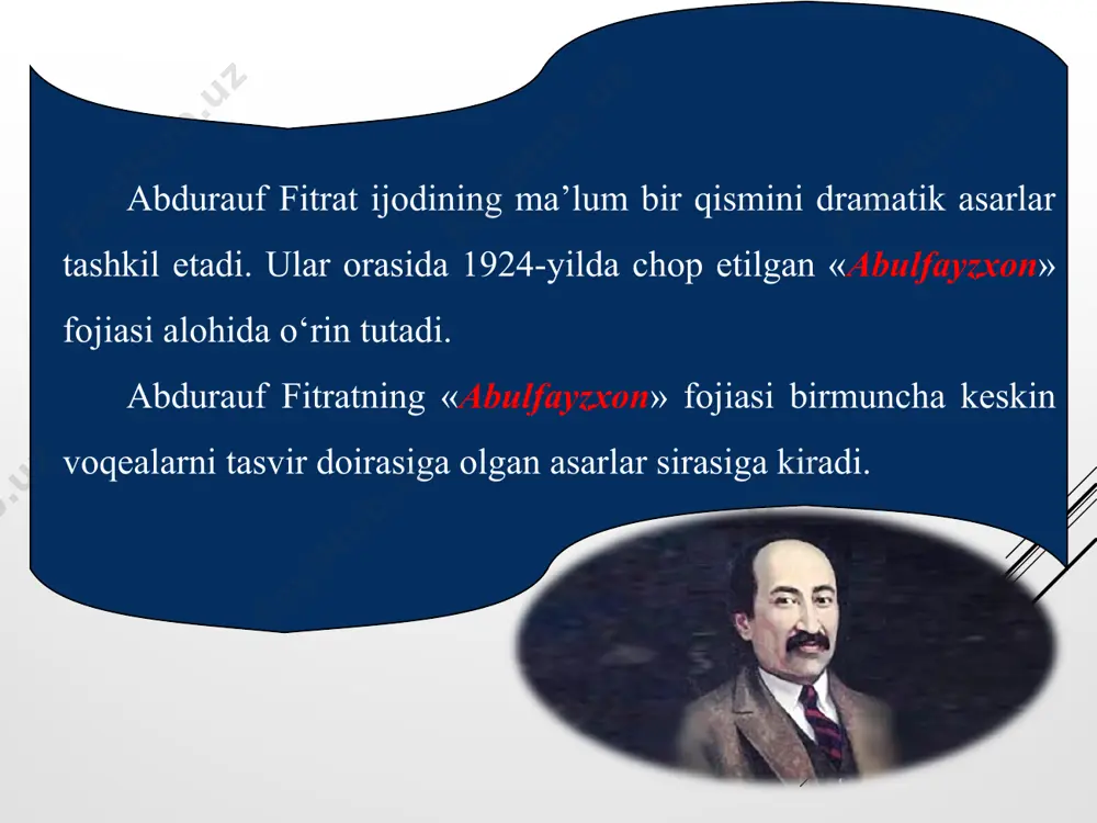 ncha til biriktirishi, oxir-oqibat eron shohining buxoroni egallab olishi – bul arning barchasi millatparvarlik, vatanparvarlik nuqtayi nazaridan oqlab ham, yoqlab ham bo‘ladigan hodisalar emas. hakimbiy obrazida abulfayzxon bilan birlashmagan, o‘z yurtini dushmanga emin-erkin topshirgan bir kimsa namoyon bo‘ladi. hakimbiyni ulfat orqali abulfayzxon o‘z huzuriga chaqiradi. hakimbiy borishdan bosh tortadi va «jo‘yborga borib xo‘ja kalonning uylariga qo‘nsinlar, elning kattalarini chaqirsinlar», deb muzokara uchun joy tanlaydi. buning sababini ham hakimbiy nutqidan bilib olish mumkin: «xonning buyrug‘i arkdan mirarabgacha yurmaydir». bu gap abulfayzxonning ijtimoiy-siyosiy mavqeyi naqadar zaifligini anglatadi. uchinchi parda nodirshoh va o‘g‘li rizoqulixon suhbati bilan boshlanadi. nodirshoh: «har o‘lkani urushib olmoq siyosat emas. urush choralarning eng so‘nggisi. bir o‘lkani olmoq uchun eng yaxshi chora – shul o‘lkan ing o‘zida do‘stlar topmoq, shularni ishlatmakdir», deya hakimbiy va uning o‘g‘li rahimbiyga ishora qiladi. chunki hakimbiy nodirshohdan o‘g‘lini taxtga o‘tqizish va’dasini olib ulgurgan edi. fojianing keyingi sahifalarida xonning afsus-nadomatlari, yig‘lash-siqtashlari – umuman, nochor ahvoli beriladi. …