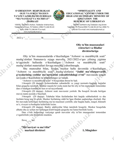 "axborot va murabbiylik soati" — DOCX