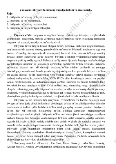 inklyuziv ta’limning rivojlanishi — DOCX