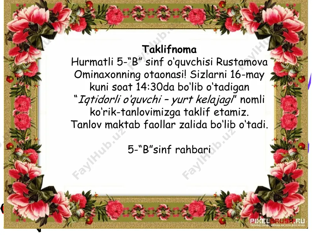 ish qog’ozlari ustida ishlash. taklifnoma 5-sinf - Page 5