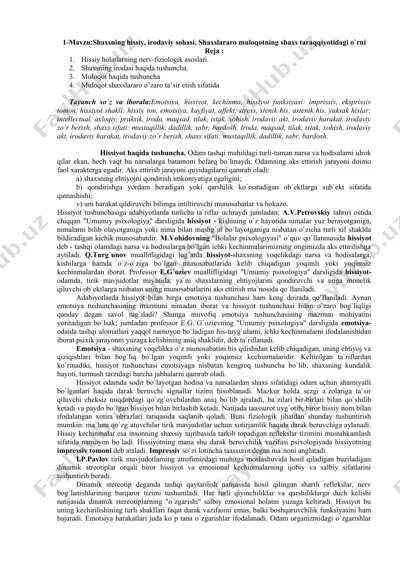 hissiyotlar va irodaviy faoliyat — DOC