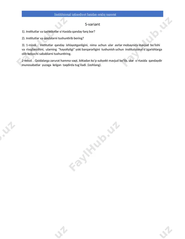 instititsional iqtisodiyot fanidan oraliq nazorat - Page 5