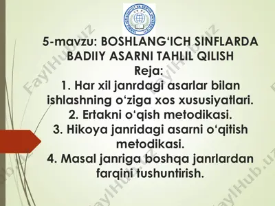 badiiy asarlar ta'lim metodikasi — PDF