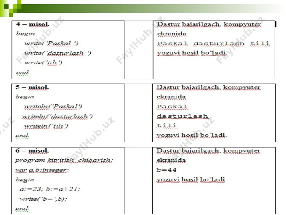 o‘zlashtirish va ma’lumotlarni ekranga chiqarish operatorlari - Page 5