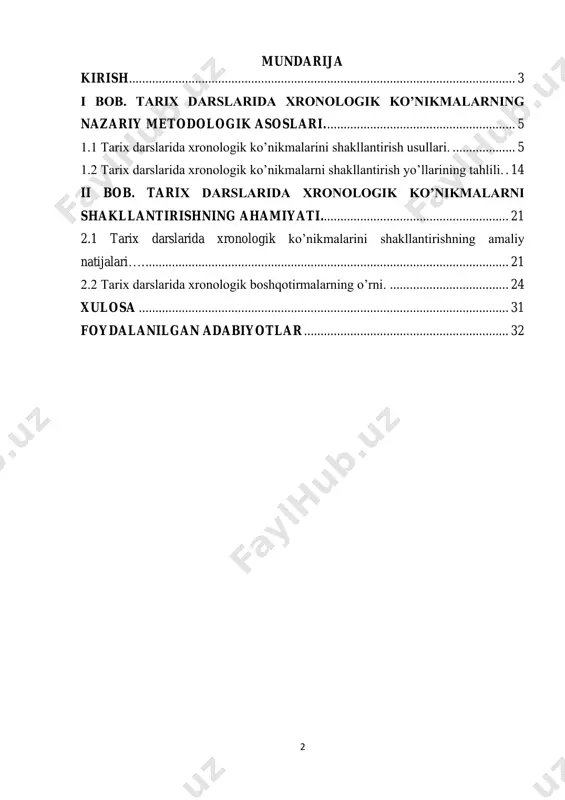 .............................................................. 32 3 kirish mavzuning dolzarbligi. tarix ta'limi sohasida xronologik ko'nikmalarni rivojlantirish talabalar uchun voqealar ketma-ketligini tushunish, tarixiy kontekstlarni tahlil qilish va o'tmish voqealari o'rtasida chuqur aloqalarni o'rnatish uchun juda muhimdir. xronologik fikrlash malakasi nafaqat talabalarning tarixiy voqealarni tushunishini kuchaytiradi, balki o'quv va real hayot faoliyati uchun zarur bo'lgan tanqidiy fikrlash qobiliyatlarini ham rivojlantiradi. tarix darslarida xronologik ko'nikmalarni rivojlantirishning samarali usullaridan biri bu vaqt jadvalini o'tkazishdir. ushbu tadbirlar talabalarni tarixiy voqealarning xronologik tartibda vizual tasvirlarini yaratishga undaydi. vaqt jadvallarini tuzish orqali talabalar hodisalarning rivojlanishini tasavvur qilishlari, sabab-oqibat munosabatlarini aniqlashlari va tarix evolyutsiyasini chuqurroq tushunishlari mumkin. bundan tashqari, o'qituvchilar o'quvchilarni tarixiy voqealarni to'g'ri ketma- ketlikda tartibga solishga chaqirish uchun xronologik tartiblash mashqlaridan foydalanishlari mumkin. ushbu amaliy yondashuv talabalarni voqealar o'rtasidagi vaqtinchalik munosabatlarni tanqidiy tahlil qilishga, ularning tashkiliy qobiliyatlari va tarixiy aniqligini oshirishga majbur qiladi. yana bir qimmatli strategiya turli tarixiy davrlarni solishtirish va qarama-qarshi qo'yishni o'z ichiga oladi. davrlar orasidagi qarama-qarshiliklarni …