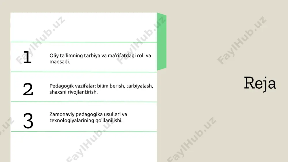 . oliy ta'lim muassasalari global va milliy rivojlanish maqsadlariga xizmat qilib, talabalar uchun keng imkoniyatlar yaratadi. tarbiyaning asosiy tamoyillari, shuningdek, oliy ta'lim jarayonida muhim o'rin egallaydi. ularning asosiylari: insonning intellektual va axloqiy rivojlanishi, kommunikasiyalarni rivojlantirish va ijtimoiy qadriyatlarni shakllantirishdir. oliy ta'limda ijtimoiy tarbiya, talabalarni jamiyatning faol a'zolari sifatida tayyorlashga qaratilgan. bu jarayon, talabalarning ijtimoiy mas'uliyatini, rahbarlik qobiliyatlarini va jamoaviy ish olib borish ko'nikmalarini rivojlantirishni maqsad qiladi. oliy ta'limda axloqiy qadriyatlar, kelajak avlodni tarbiyalashda muhim ahamiyatga ega. bu qadriyatlar o'zaro hurmat, adolat, va insoniylik ko'nikmalarini o'z ichiga oladi, bu esa talabalarni axloqiy jihatdan yetuk shaxslar sifatida shakllantiradi. tarbiyaviy jihatlar innovatsion pedagogika metodlari o'quvchilarning mustaqil fikrlash va o'zini rivojlantirishiga yordam beradi. bu metodlar orqali talabalarning ijodkorligi va tanqidiy fikrlash qobiliyatlarini oshirish mumkin. zamonaviy texnologiyalarni oliy ta'limda qo'llash dars berish samaradorligini oshiradi. masofaviy ta'lim platformalari va interaktiv vositalar o'qituvchilarga yangi imkoniyatlar yaratadi. innovatsion yondashuvlar natijalari talabalarning motivatsiyasini oshiradi va ularning amaliy bilimlarini qo'llash …