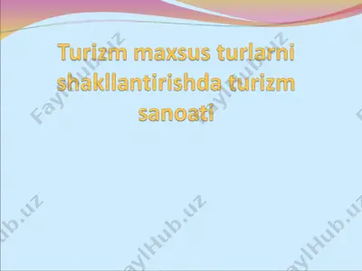 turizm maxsus turlarni shakllantirishda turizm sanoati — PPT