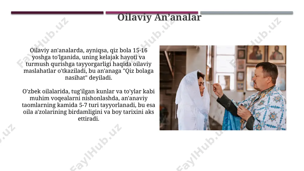еҳмонларни хуш келиб чиқиш. kuyovning kelinni olib kelishi qo'shiqlar va raqslar bilan birga, kuyovning kelinni olib kelish marosimi "beshik toy" deb ataluvchi an'anaviy o'yinlar bilan ham boyitiladi, bu esa marosimlarga o'ziga xos joziba bag'ishlaydi. kuyovning yaqinlari, odatda 3-5 ta mashinadan iborat kortej bilan kelinni olib kelish marosimini amalga oshiradilar, bu esa bayramning tantanali va muhimligini ta'kidlaydi. sunnat toyiga tayyorgarlik sunnat toʻyiga tayyorgarlik jarayonida oʻrtacha 50-100 kishilik mehmonlar roʻyxati tuziladi, bu esa taom-taomlar soni va xizmat koʻrsatish xarajatlarini belgilaydi. marosimlarni oʻtkazish uchun 2-3 kun oldin "palovchi"lar, qandolatchilar va boshqa xizmat koʻrsatuvchilar bilan shartnomalar tuziladi, bu esa tayyorgarlik ishlarini tashkil etishni osonlashtiradi. to‘y marosimi to‘y marosimining muhim qismi "qo'shma choy" marosimi hisoblanadi, unda ikki oila vakillari birlashishi va kelajakdagi turmush hayoti uchun yaqinlashishi ramzi sifatida 7 ta piyola choy ichishadi. kelin salomlashuv marosimi “kelin salomi” deb ataladi va unda kelin 7 ta qaynonasini va qarindoshlarining har biriga maxsus tayyorlangan sovg‘alar va shirinliklar …