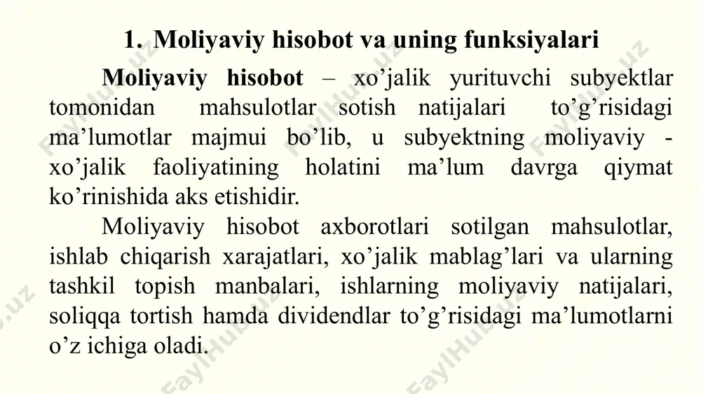 oxiriga “abc” korxonasi balansi (mln. so‘mda) majburiyatlar va xususiy kapital 2018 2019 o‘zgarish kreditorlik qarzlari 60,0 72,0 12,0 banklarning qisqa muddatli kreditlari 90,0 184,6 94,6 jami qisqa muddatli majburiyatlar 150,0 256,6 106,6 uzoq muddatli majburiyatlar (to‘lash muddati 2022-yilga belgilangan 8%li obligatsiyalar) 150,0 150,0 0,0 taqsimlanmagan daromad 100,0 113,4 13,4 kapitalning to‘langan qismi 200,0 200,0 0,0 aksiyadorlik kapitali (muomaladagi 1 mln. aksiya) 300,0 313,4 13,4 jami majburiyatlar 600,0 720,0 120,0 ma’lumot uchun: oddiy aksiyalarning bozor kursi, so‘mda 200 so’m 187,2 so’m -12,8 so’m sotishdan olingan daromad (tushgan tushum) 200,0 sotilgan (realizatsiya qilingan) mahsulot tannarxi (110,0) yalpi foyda 90,0 umumiy xarajatlar, mahsulot sotish xarajatlari va ma’muriy xarajatlar (davr xarajatlari) (30,0) asosiy faoliyatdan olingan foyda 60,0 obligatsiyalar bo‘yicha foizlarni to‘lash xarajatlari (21,0) soliqqa tortiladigan foyda 39,0 foyda solig‘i (15,6) sof foyda 23,4 sof foydaning taqsimlanishi: to‘langan dividendlar 10,0 taqsimlanmagan foydaning o‘zgarishi 13,4 “abc” korxonasi faoliyatining 2019-yildagi moliyaviy natijalari to‘g‘risida hisoboti (soddalashtirilgan shakli) (mln. …