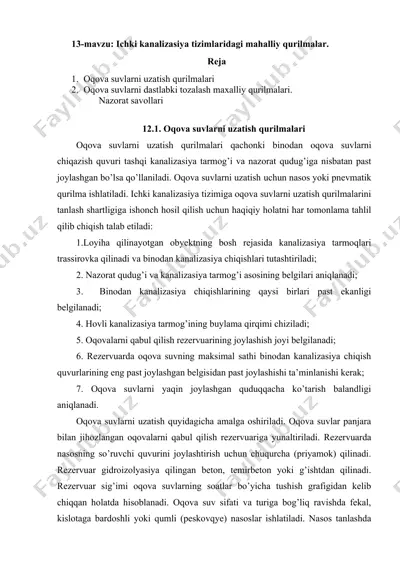 ichki kanalizatsiya tizimlaridagi mahalliy qurilmalar — DOCX