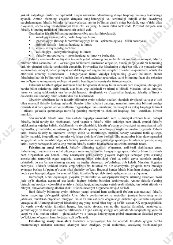 bilan olingan natijalar (masalan, jinslar, foydali qazilmalar yoshini aniqlash va sh.k.)ni e’tiborga olgan holda, ishonch bilan inson sayyoramizda hayotning tadrijiy (evolyusion) rivojlanishi mahsulidir, deb qayd etish mumkin. hozirgacha mavjud bilimlar oddiy mehnat qurollarini yasagan insonsimon mavjudotlarning (lot. homo habilis – uquvli odam) qadimgi manzilgohlari taxminan 3-5 mln yil oldin paydo bo’lgan, degan xulosaga kelish imkonini beradi. arxeologik va ilmiy ma’lumotlarga ko’ra, qaddini tik tutib yuradigan odam yoshi taxminan 1,5 mln yilni tashkil etadi. homo sapiyens, ya’ni aqlli odamlar tipi atigi 40-60 ming yil oldin vujudga keldi. insonda ong paydo bo’lib, u ijtimoiy mavjudot sifatida uzil-kesil shakllanganidan beri, mutaxassislar fikricha, uning asosiy xususiyatlarida jiddiy o’zgarishlar yuz bergani yo’q, ya’ni u hozirgi odamlardan deyarli farq qilmaydi. ong paydo bo’lishi esa, ilmiy tasavvurlarga muvofiq, inson tarixiy rivojlanishining odam miyasi o’sib borayotgan mehnat faolligi va verbal (nutq orqali) muloqot ta’sirida o’ta rivojlanib, murakkab mavhumliklarni tushunadigan darajaga yetgan davri bilan bog’lanadi. shunday qilib, inson tushunchalarga …