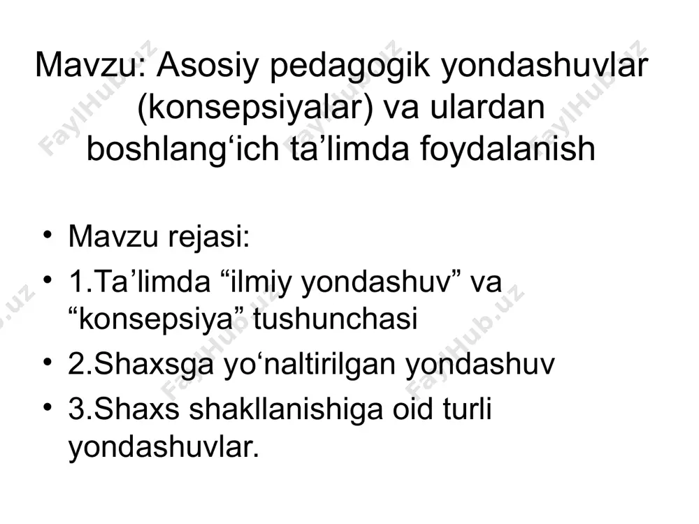 dan bosh tortishi, barcha bolalar har xil ekanligini va hamma nimani boshqalardan yaxshiroq bilishini va qila olishini tushunadi. o'qituvchi tomonidan shaxsning jamoadan ustunligini tan olish; sinfda insonparvarlik munosabatlarini yaratish, bu orqali har bir bola o'zini to'laqonli shaxs sifatida anglaydi, boshqalarning shaxsiyatini ko'rish va hurmat qilishni o'rganadi; shaxsga yo’naltirilgan ta’lim quyidagi yondashuvlarni o'z ichiga oladi: printsip svyazi vospitaniya s jiznyu deferensial sub'ektiv-shaxsiy individual ko'p darajali vazifalardan foydalanish qiymati vazifani tanlashni taklif qilish o’quvchi uchun muvaffaqiyatli vaziyatni yaratishga yordam beradi. o'qituvchiga diagnostika o'tkazish va o'quvchilarning intellektual rivojlanish dinamikasini kuzatish imkonini beradi. bilimi, ko‘nikma va malakalarini yozma va og‘zaki tekshirishning boshqa variantlari bilan birgalikdagina samaraliroq bo‘ladi. o’quvchilarning individual xususiyatlarini hisobga olish o'qituvchiga shaxsga yo'naltirilgan ta'lim doirasida har bir bolaning imkoniyatlarini ro'yobga chiqarishga hissa qo'shadigan tarzda vazifalarni tuzishga imkon beradi. o'qituvchining shaxsga yo'naltirilgan darsdagi faoliyati – dars davomida barcha o’quvchilarning ishiga ijobiy hissiy kayfiyatni yaratish. dars davomida barcha o’quvchilarning ishiga ijobiy hissiy kayfiyatni yaratish. …