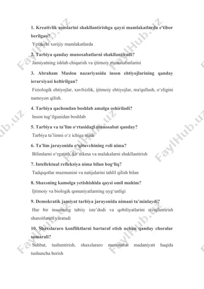 tarbiya va ta'lim asoslari — DOCX