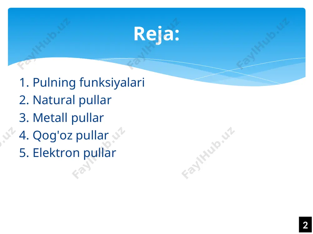 ala vositasi funksiyasi pulning muomala vositasi funksiyasini bajarishining bir sharti mavjudki, u ham bo'lsa, tovarlarni sotib olish va xizmatlarni ko'rsatish uchun to'lov bir vaqtda amalga oshiriladi. pulning ushbu funksiyasini bajarishda bevosita naqd pullar ishtirok etishi talab etiladi. 8 tovarlar sotilganda va xizmatlar ko'rsatilganda, ular uchun to'lov kechiktirib amalga oshirilgan barcha holatlarda pul to'lov vositasi funksiyasini bajaradi. demak, sotilgan tovar va ko'rsatilgan xizmatlar to'lov jarayonida uzilish bo'lmasa, pul muomala vositasini bajaradi, agar ushbu jarayon ma’lum davrga uzilishi, ya'ni to'lov kechikkan holatlarning barchasida, pul avtomatik tarzda, o'zining to'lov vositasi funksiyasini bajaradi. 9 pul o'zining muomala va to'lov vositasi funksiyalarini bajarmagan vaqtda jamg'arma funksiyasini bajaradi. demak, pullar pul oboroti jarayonida tovarlar va ko'rsatilgan xizmatlarning muomala vositasi sifatida namoyon bo’lmaganda, shuningdek, oldindan ko'rsatilgan xizmatlar va sotib olingan tovarlar uchun to'lov vositasi vazifasini bajarmagan paytlarda jamg'arma funksiyasini bajaradi. agar, jamiyatda yuz berayotgan iqtisodiy munosabatlar va aholining ijtimoiy - iqtisodiy faoliyatiga nazar tashlaydigan bo'lsak, pul asosan …