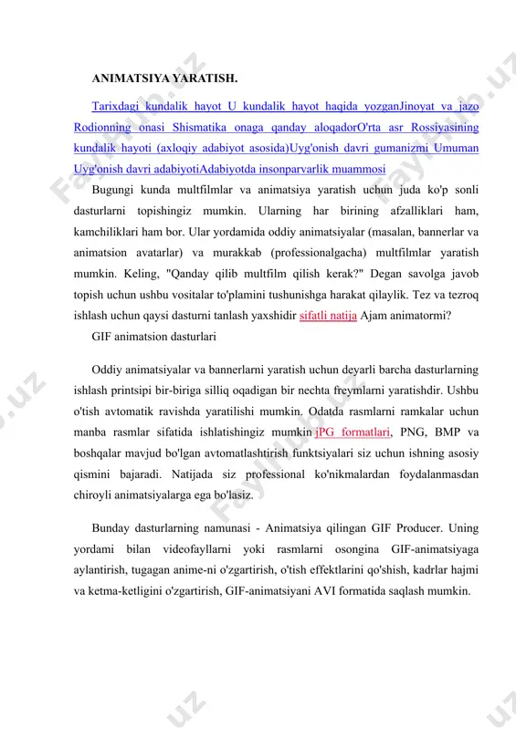 'rib chiqamiz. ertak qahramonlari, sahnalar va manzaralar, ajoyib musiqa, kulgili tovushlar va yorqin ranglar... ushbu dasturdagi multfilm, syujet paydo bo'lgandan so'ng, 8 bosqichda yaratilgan: 1. sahna kutubxonada mavjud bo'lgan bir nechta filmlardan tanlanadi. 2. bezaklar sahnaga qo'yiladi, ular ham kutubxonadan tanlanadi. 3. aktyorlikdagi ertak qahramonlari aniqlanadi. 4. keyin ularning harakatlari o'rnatiladi (ular har bir qahramon uchun har xil). 5. sahnalar bo'limlari kadrlar bo'yicha ijro etiladi va yoziladi. 6. bir qator epizodlarni tuzgandan so'ng musiqa va tovushlar o'rnatiladi (shuningdek, kutubxonadan). 7. belgilar dublyaj qilingan, buni mikrofon orqali amalga oshirish mumkin. 8. agar xohlasangiz, unvonlarni tayyorlashingiz mumkin. multfilm tayyor! ko'rib turganingizdek, hamma narsa oddiy, vizual, qiziqarli va samarali. multiplikatorning barcha harakatlari dizaynerning ishchi panelidagi yaxshi joylashtirilgan vositalar yordamida amalga oshiriladi. dastur bilan ishlashni o'zlashtirish uchun demo mavjud va batafsil tavsif harakat. bepul animatsiya loyihalari jascanimationshop - bu kompyuterda multfilm yaratish haqida savolni tushunishga imkon beruvchi eng oddiy dastur. hatto bolaga ham animatsiya …