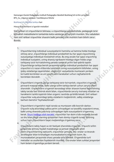 o'quvchilarni o'rganish metodlari — DOCX