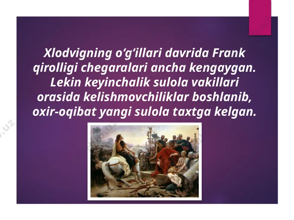 an imperiyaning inqirozi boshlanadi. uning nabiralari davrida mamlakat parchalanib ketadi. e’tiboringiz uchun rahmat image1.jpeg image3.jpeg image4.emf image5.jpeg image6.emf image7.jpeg image8.jpeg image9.emf image10.jpeg image11.emf image12.png image13.jpeg image14.jpeg image2.jpeg charlemagne receives alcuin, 780. artist: schnetz, jean-victor (1787-1870) /docprops/thumbnail.jpeg