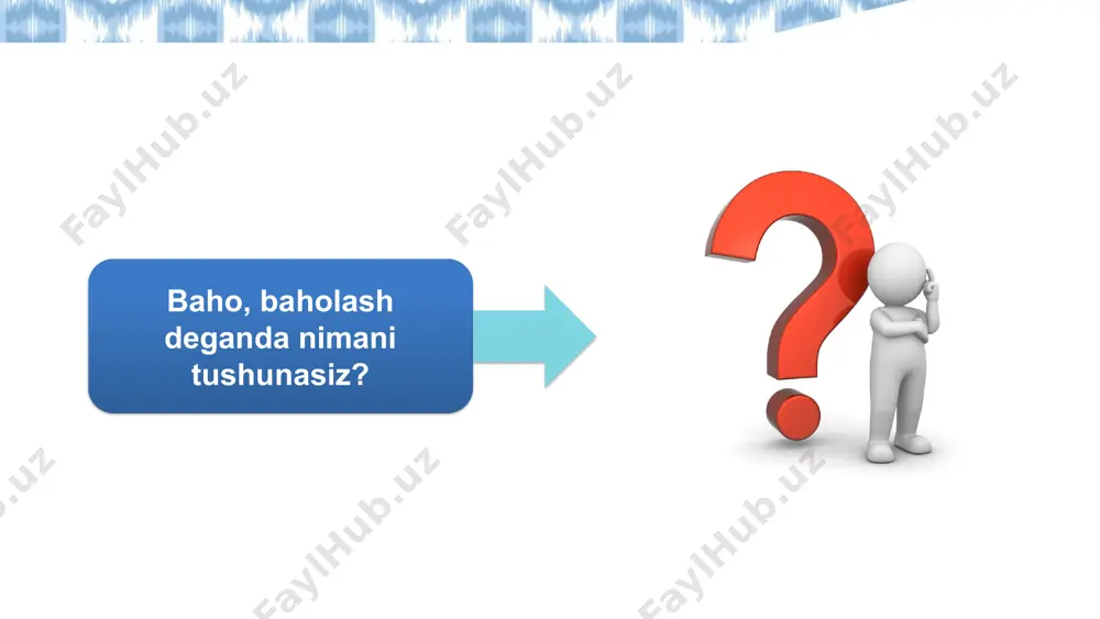 ikasini kuzatishga imkon beradigan baholash shakli. samarali summativ baholash strategiyasi portfolioni tashkil qilish tartibi papka men haqimda yozma ishlar ijodiy ishlar o‘zini baholash varaqalari o‘quv topshiriqlari natijasi formativ baholash summativ baholash oʻquvchilarning bilim va ko‘nikmalarini rivojlantirish oʻquvchilarning o‘rganganlari haqida xulosa berish, baholash bir yoki ikki mavzu doirasida bob, bo‘lim va barcha ko‘nikmalar doirasida natijalar subyektiv bo‘ladi. natijalar obyektiv va ishonchli bo‘ladi. norasmiy bo‘lib, umumiy natijalarga ta’sir qilmaydi. rasmiy qayd etib boriladi. summativ va formativ baholash farqi 23 mashg‘ulot yakuni: siz uchun yangilik bo‘lgan ikkita fikr-mulohazani stikerga yozib, yangiliklar doskaga yopishtiring. ishtirokingiz uchun rahmat! o‘zbekiston respublikasi ta’limni rivojlantirish respublika ilmiy-metodik markazi savollar bo‘lsa marhamat… image6.png image12.svg image7.png image8.png image9.png image10.png image1.png image2.png image3.png image4.svg image4.png image6.svg image5.png image8.svg image11.png image12.png image19.svg image13.png image14.jpeg image15.png image16.jpeg image32.svg image22.jpeg image23.jpeg image24.png image25.png image17.png image25.svg image18.png image19.png image28.svg image20.png image30.svg image21.png image26.jpeg image27.png image28.jpeg image29.jpeg image30.jpeg image31.png image32.jpeg image35.png image33.png image34.png /docprops/thumbnail.jpeg