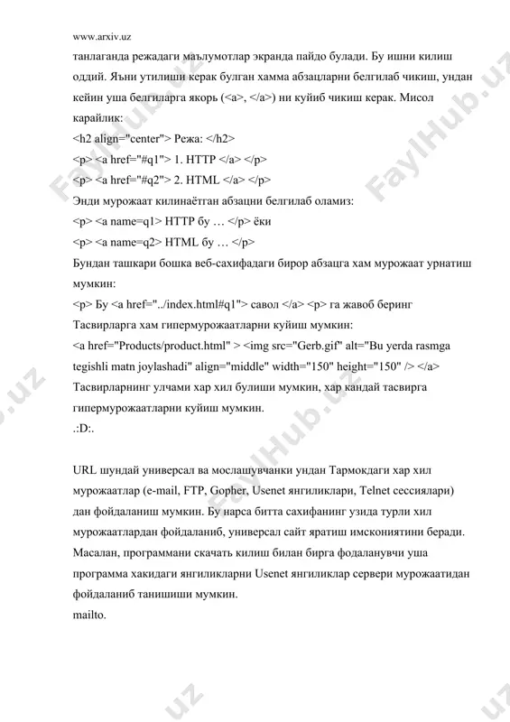 рлар тайёрлаш миллий дастури, т., 1997. 3. информатика. под редаксиэй профессора н.м,макаровой м., «финанси и статистика» 1997 4. в.э. фигурнов ибм пc для ползовательей. м., 1990 5. н.х.норалиэв.,н.қиличев информатика, ўқув қўлланма, 2004 й 6. рахмонқулова ибм пc шахсий компьютерларида ишлаш. шарқ нмк-с принт. н.,1998 7. н.х.норалиэв ва бошқалар. информатика ва ҳисоблаш техникаси. т.,1996 8. а.абдуқодиров эҳм, алгоритм, дастур, т., 1992 9. м.м.арипов, ж.ў. мухаммадиэв информатика, информасион технологиялар (олий ўқув юртлари учун дарслик).,т.2004 10. с.с.ғуломов, а.т.шермухамедов, б.а.бегалов «иқтисодий информати-ка» тошкент»шарқ» 2000. 11. арипов м. «информатика», университет нашриёти, 2001. 12. ж.ў. мухаммадиэв, д.х.назарова. поwэр поинт 13. programasida ishlash. o’quv uslubiy qo’llanma t., 2003 14. www.uzedu.uz