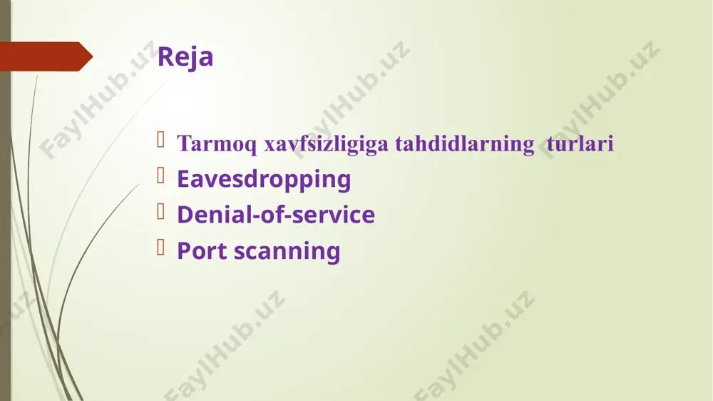analog signalni raqamli signalga aylantirib berish va aksincha) standartidagi raqamli tovushni osonlik bilan yuqori sifatli, ammo katta hajmni egallaydigan ovozli fayllar (wav)ga aylantirib beradi. odatda bu hujumning amalga oshirilish jarayoni foydalanuvchiga umuman sezilmaydi. tizim ortiqcha zo‘riqishlarsiz va shovqinsiz belgilangan amallarni bajaraveradi. axborotning o‘g‘irlanishi haqida mutlaqo shubha tug‘ilmaydi. faqatgina oldindan ushbu tahdid haqida ma’lumotga ega bo‘lgan va yuborilayotgan axborotning o‘z qiymatini saqlab qolishini xohlovchilar maxsus tarmoq xafvsizlik choralarini qo‘llash natijasida himoyalangan tarmoq orqali ma’lumot almashish imkoniyatiga ega bo‘ladilar. tarmoq orqali ma’lumot almashish mobaynida yuborilayotgan axborotni eshitish va o‘zgartirishga qarshi bir necha samarali natija beruvchi texnologiyalar mavjud: ipsec (internet protocol security) protokoli; vpn (virtual private network) virtual xususiy tarmoq; ids (intrusion detection system) ruxsatsiz kirishlarni aniqlash tizimi. ipsec (internet protocol security) bu xavfsizlik protokollari hamda shifrlash algoritmlaridan foydalangan holda tarmoq orqali xavfsiz ma’lumot almashish imkonini beradi. bu maxsus standart orqali tarmoqdagi kompyuterlarning o‘zaro aloqasida dastur va ma’lumotlar hamda qurilmaviy vositalar bir-biriga mos …