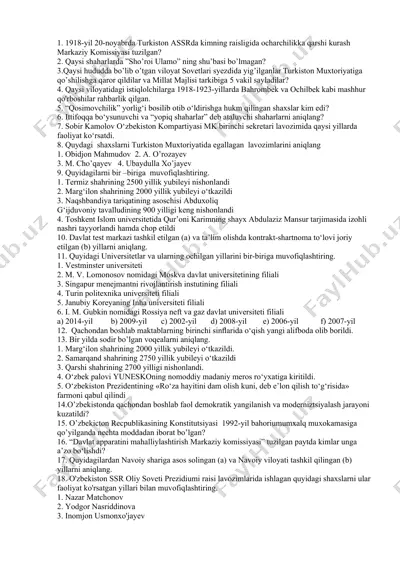 turkiston muxtoriyati tarixi — DOCX