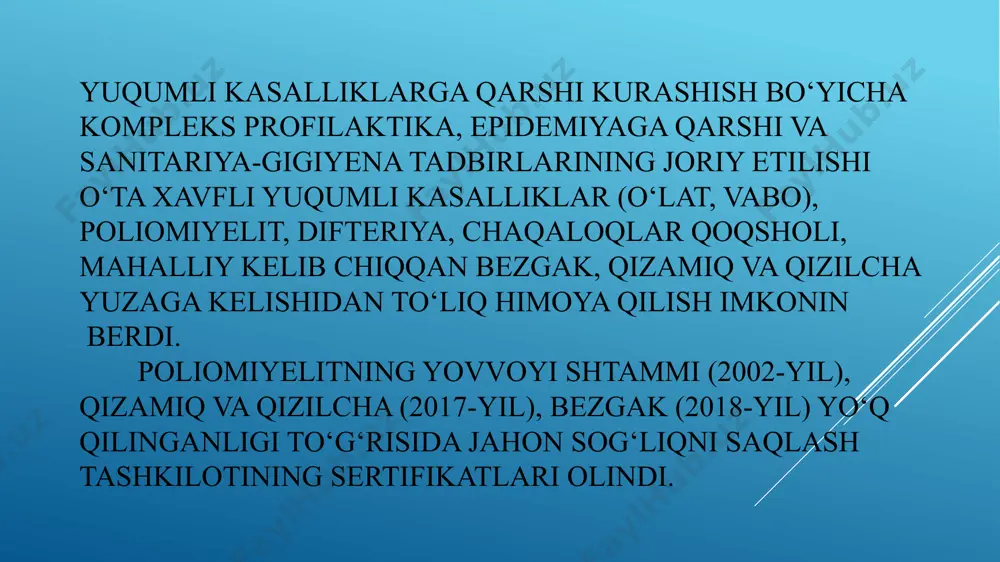 o‘naltirilishi belgilangan. ayollar va bolalarni yod, temir, foliy kislotasi, vitaminlar va parazitlarga qarshi dorilar bilan bepul ta’minlash orqali aholi o‘rtasida kamqonlik 25 foizga kamaytiriladi. pandemiyaga qarshi kurashish uchun 200 mingdan ziyod tibbiyot xodimi, jumladan, chet ellik 150 nafar yuqori malakali shifokor va mutaxassislar jalb etildi. xorijdan 600 mingdan ortiq vatandoshlarimiz yurtimizga olib kelindi. chet elda qiyin ahvolga tushib qolgan 100 mingga yaqin fuqarolarimizga zarur yordamlar ko‘rsatildi. pandemiya oqibatlarini yumshatish va bartaraf etish uchun davlat tomonidan jami 82 trillion so‘mlik kompleks chora-tadbirlar amalga oshirildi. sog‘liqni saqlash sohasidagi islohotlarni o‘z vaqtida boshlab, to‘g‘ri yo‘l tanlaganimiz uchun kutilmagan pandemiya qarshisida sarosimaga tushib qolmadik. xalqimizning sog‘lig‘i va hayotini asrash maqsadida zudlik bilan barcha tadbirlarni ishlab chiqdik. jumladan, koronavirusga qarshi kurashish uchun maxsus tibbiy markazlar tashkil etildi. dori-darmon va himoya vositalarining zaxirasi shakllantirildi. avestodagi odam anatomiyasi va fiziologiyaga doir ma'lumotlar: odam gavdasi 8qismdan iborat:suyak, muskul, yog', miya, tomirlar, qon, jigar va jigar o'ti 2xil tomir …