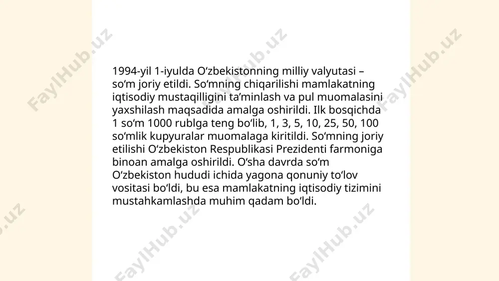 avlat budjetidan madaniyat sohasiga ajratilgan mablagʻ 1,5 trillion soʻmni tashkil etdi. oʻrta va oliy taʼlim muassasalarida sanʼat yoʻnalishidagi yangi fakultetlar va boʻlimlar ochildi, ularning soni 20 foizga koʻpaydi. 2022-yilda respublikada turli xalqaro madaniy tadbirlar soni oʻtgan yilgiga nisbatan 30 foizga oshdi, bu esa xalqaro hamkorlikni mustahkamlashga yordam berdi. ... t.me/slaydai_bot "12. huquq tizimining isloh qilinishi" mavzusida so'nggi yillarda o'zbekistonda muhim o'zgarishlar amalga oshirildi. masalan, 2017-2021 yillarda qabul qilingan davlat dasturlari doirasida, huquqiy islohotlar samaradorligi oshirildi. 2020 yilda prezident farmoni bilan sud hokimiyatining mustaqilligini kuchaytirish bo'yicha qator chora-tadbirlar belgilandi. shuningdek, 2018 yilda jinoiy javobgarlikni liberallashtirishga qaratilgan bir qator qonunlar qabul qilindi. 2021 yilda "inson huquqlari bo'yicha milliy strategiya" amalga kiritilib, fuqarolarning huquqlarini himoya qilish tizimi takomillashtirildi. bu islohotlar, umumiy holda, fuqarolarning huquqlari va erkinliklarini yaxshiroq himoya qilish, shuningdek, sud tizimining oshkoraligini ta'minlashga yordam berdi. ... t.me/slaydai_bot 13. ekologiya va atrof-muhitni muhofaza qilish dasturlari 13. ekologiya va atrof-muhitni muhofaza qilish dasturlari doirasida …