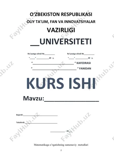 matematikaga o’rgatishning zamonaviy metodlari — DOCX
