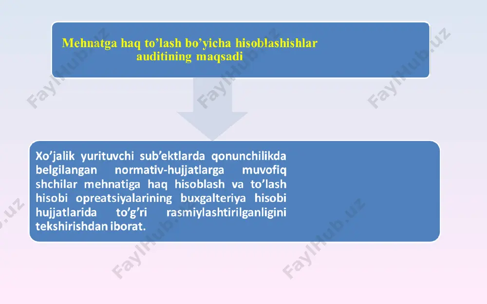 диган хатоликлар mehnatga haq to’lash va boshqa muomalalar bo’yicha xodimlar bilan hisob–kitoblarni auditorlik tekshiruvidan o’tkazishda: 4210-«mehnat haqi bo’yicha berilgan bo’naklar», 4220-«xizmat safari uchun berilgan bo’naklar», 4230-«umumxo’jalik xarajatlari uchun berilgan bo’naklar», 4710-«kreditga sotilgan tovarlar bo’yicha xodimlarning qarzlari», 4720-«berilgan qarzlar bo’yicha xodimlarning qarzlari», 4730-«moddiy zararni koplash bo’yicha xodimlarning qarzlari», 4790-«xodimlarning boshqa qarzlari», 6710-«mehnat haqi bo’yicha xodimlar bilan hisob-kitoblar», 6720-«deponentlangan mehnat haqi», 6970-«hisobdor shaxslarga to’lanadigan qarzlar» schyotlari bo’yicha yuritiladigan hisobning to’g’riligi va ishonchliligini tekshirish salmoqli o’rin egallaydi. 3. hisobdor shaxslar bilan hisob-kitoblarni tekshirish. ҳисобдор шахслар билан ҳисоб-китоблар бўйича бухгалтерия ҳисобининг тартиби бузилгандан келиб чиққан хатоликлар