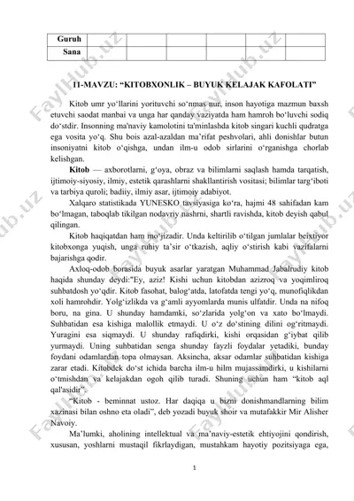 "kitobxonlik – buyuk kelajak kafolati" — DOC