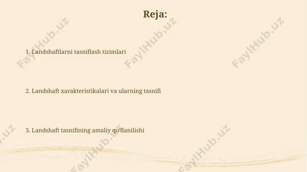 erod aylanishi, suv balansi) o'rganishga asoslangan yangi tasniflash tizimlari soni oxirgi 5 yilda 2 barobar ko'paydi. zamonaviy landshaftlar tasnifida 3d modellashtirish va geoinformatika texnologiyalaridan foydalanish 20% ga oshdi, bu esa aniqroq va batafsil ma'lumotlarni olish imkonini beradi. landshaftlarni tasniflashning ahamiyati to'g'ri landshaft tasnifi 5-10% gacha bo'lgan xatolikni kamaytiradi, bu esa atrof-muhitni muhofaza qilish va rejalashtirish loyihalarining samaradorligini oshiradi. landshaftlarni tasniflash 30 dan ortiq turli xil ekologik hududlarni aniqlash va ularning o'ziga xos xususiyatlarini tushunish imkonini beradi, bu esa tabiiy resurslarni boshqarishni yaxshilaydi. landshaftlarni kartografik tasvirlash landshaftlarning ekologik holatini baholash uchun masalan, 10 balldan iborat shkala qo‘llanilib, har bir landshaftning o‘simlik qoplami, tuproqning unumdorligi kabi 3-5 ta omil hisobga olinadi. landshaftlarni kartografik tasvirlashda 1:50 000 masshtabli xaritalar keng qo‘llaniladi, bu esa landshaftlarning tafsilotlarini aniq aks ettirish imkonini beradi va morfometrik ko‘rsatkichlarni hisoblashga yordam beradi. geomorfologik landshaftlar tasnifi landshaftlarning vertikal zonalligi, balandlikka qarab, 5 ta asosiy mintaqaga: pasttekislik, togʻ etagi, oʻrta togʻ, …