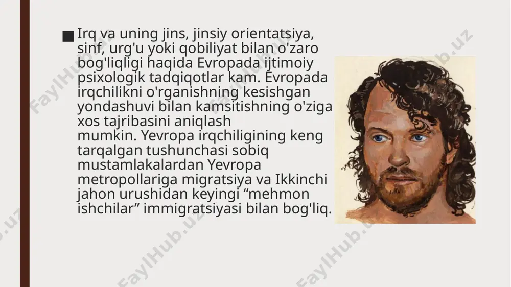 deb tushunishni taklif qiladi. bunday qarashlar tarixiy taraqqiyotda xalqlar orasida turlicha rivojlangan. ular hali ham odamlar ongida qanday stereotiplar mavjudligiga ta'sir qiladi, shuning uchun germaniyada qora tanli odam chet ellik deb qabul qilinadi. evropada ko'pincha terining rangi va ko'rinadigan diniy ramzlardan kelib chiqadigan begonalik toifasi tegishlilik va farqni aniqlashda eng dolzarb hisoblanadi taxminan 20-25 million aholi (3%) kelib chiqishi yevropalik bo'lmagan diaspora a'zolaridir. yevropa ittifoqi aholisi hozirgi yevropa aholisining uchdan ikki qismini tashkil qiladi. ispaniya ham , birlashgan qirollik ham alohida chunki ispan va ingliz millatining turli mintaqaviy etnik guruhlarni o'z ichiga olgan etnik jihatlarni ko'rsatishi mumkin (qarang : ispaniyaning millatchiliklari va mintaqaviyliklari , buyuk britaniyaning mahalliy aholisi). shveytsariya ham shunga o'xshash holat, ammo shveytsariyaliklarning lingvistik kichik guruhlari etnik kelib chiqishi va tilga mansubligi nuqtai nazaridan muhokama qilinadi . yevropaning 740 millionga yaqin aholisining (2010 yil holatiga) 90 foizga yaqini (yoki 650 millionga yaqini) hind-evropa tillarining uchta yirik tarmog'iga to'g'ri …