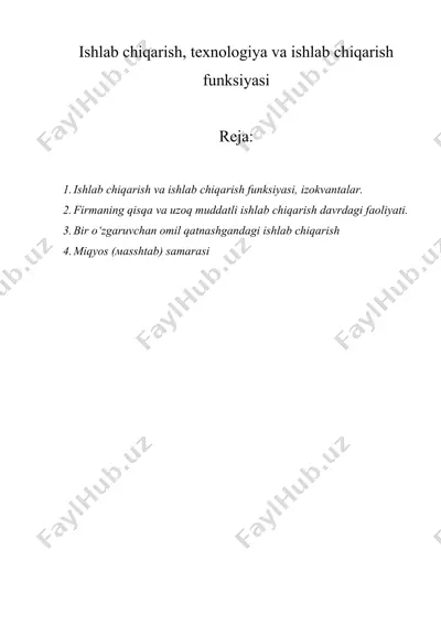 ishlab chiqarish, texnologiya va ishlab chiqarish funksiyasi — DOCX