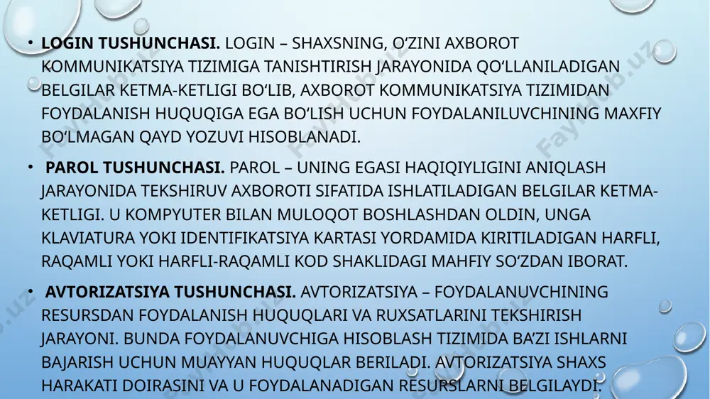 qaratilgan harakati. axborot xujumlari va undan saklanish qoidalari. axborot hujumlari odatda 3 ga bo‘linadi: ob’ekt haqida ma’lumotlar yig‘ish (razvedkalash) hujumi. 2. ob’ektdan foydalanishga ruxsat olish hujumi. 3. xizmat ko‘rsatishdan voz kechish xujumi. bugun oliy ta’lim muassasalarida fan sifatida o‘rganilayotgan ushbu kursini metodologik asoslari birinchi prezidentimizning qator asarlari va nutqlarida o‘z aksini topgan. islom karimovning “xavfsizlik va barqaror taraqqiyot yo‘lidan”, “xavfsizlik va tinchlik uchun kurashmoq kerak”, “biz tanlagan yo‘l – demokratik taraqqiyot va ma’rifiy dunyo bilan hamkorlik yo‘li”, “tinchlik va xavfsizligimiz o‘z kuch-qudratimizga, hamjihatligimiz va qat’iy irodamizga bog‘liq”, “o‘zbek xalqi hech qachon, hech kimga qaram bo‘lmaydi” kabi kitoblari ushbu mavzuning qanchalik dolzarbligi ayon bo‘lsa, “yuksak ma’naviyat – engilmas kuch”, “eng asosiy mezon – hayot haqiqatini aks ettirish” kabi asarlarini mutolaa qilgan o‘quvchi uning mohiyatini yanada teranroq anglashi mumkin. axborot texnologiyalari beqiyos darajada rivojlanib, dunyo yagona axborot makoniga aylanishi barobarida “axborot xuruji”, “axborot-psixologik xavfsizlik”, “mafkuraviy immunitet”, “globallashuv” degan so‘z va atamalar kirib …