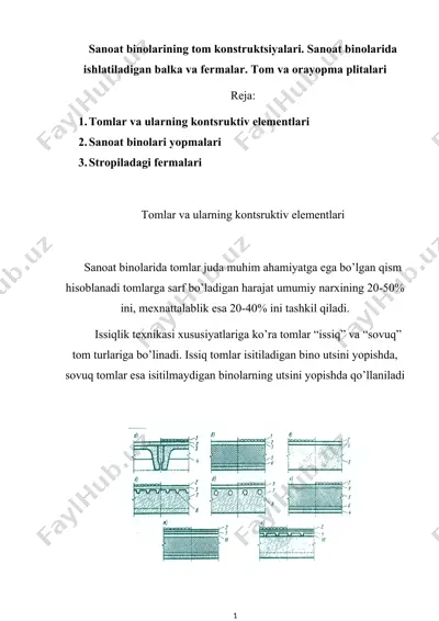 sanoat binolarining tom konstruktsiyalari va yopmalari — DOCX