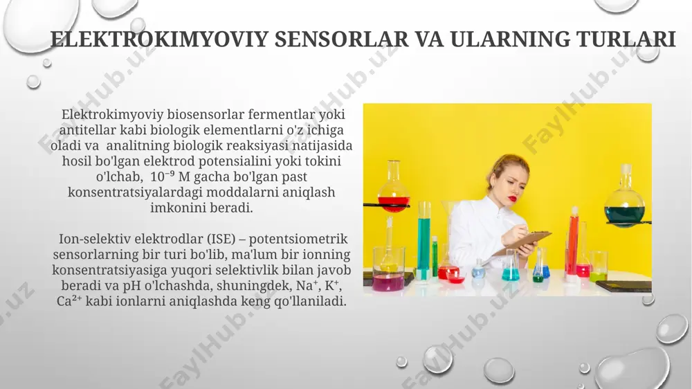 i yordamida hisoblanadi, bu yerda r, t, f, n va q mos ravishda gaz doimiysi, temperatura, faraday soni, elektronlar soni va reaksiya koeffitsiyentidir. elektroliz jarayonida tashqi elektr manbai yordamida elektrolit eritmasida bo'lmagan kimyoviy reaksiyalarni amalga oshirish mumkin, bu jarayonda faraday qonunlari muhim rol o'ynaydi. elektrokimyoning sanoatdagi qo'llanilishi elektroliz yordamida suvni vodorod va kislorodga ajratish jarayoni – yashil energiya manbalarini yaratishda muhim rol o'ynaydi, bu jarayonning samaradorligi 80% ga yetishi mumkin. elektrokimyoviy usullar yordamida metallarning 99,99% gacha tozalangan shakllarini olish mumkin, bu esa elektronika va boshqa yuqori texnologiyalar sohalarida muhim ahamiyat kasb etadi. elektrokimyoviy korroziya va uning oldini olish elektrokimyoviy korroziya metallarning elektrod potensiallari farqi tufayli yuzaga keladi, bu jarayon 0,1 dan 10 v gacha bo'lgan potensiallar farqida sodir bo'lishi mumkin. korroziyani oldini olishning samarali usullaridan biri - bu metall sirtini passivlash, masalan, 10-20 mikrometr qalinlikdagi xrom qatlami bilan qoplash. elektrokimyoviy sintezi va uning ahamiyati elektroliz yordamida amalga oshiriladigan elektrokimyoviy sintez, …