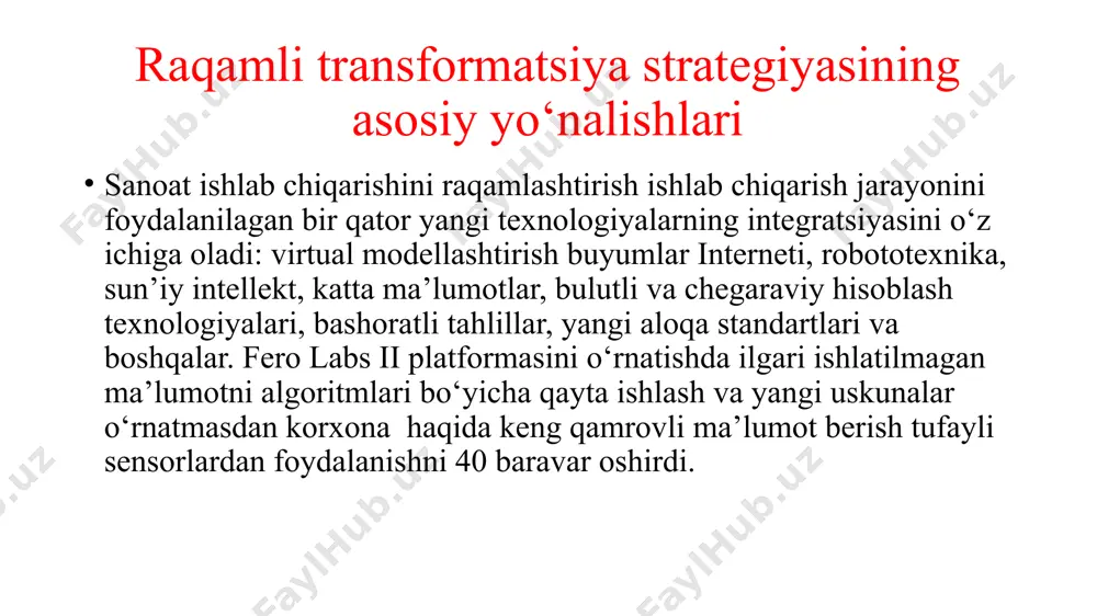 hlatish va boshqalar) raqamli tasvirga o'tkazish. ba'zan bu darajani "raqamlashtirish" deb atashadi. loyihalash darajasi raqamli transformatsiya (dtc) loyihalarini amalga oshirish uchun markaziy loyiha ofisi (loyihalarni boshqarish ofisi - rmo) rahbari sifatida cdto (bosh raqamli transformatsiya idorasi) lavozimini yaratish. mrm loyihalarining xaotik ta'rifi ishning mazmuni raqamli taqdimotda axborotni qayta ishlash aspektlarini (tasniflash, saqlash, boyitish, qaror qabul qilishda foydalanish va h.k.) bo'laklarini avtomatlashtirish. arxitektura darajasi raqamli transformatsiya loyihalarini ishga tushirish va nazorat qilish uchun markaziy arxitektura boshqaruvini joriy etish ishning mazmuni umumiy arxitektura jihatlari bo'yicha tashabbuslar (masalan, infratuzilma, ma'lumotlar, ma'lumotlar, hujjatlar, tarkib yoki echim) formatlar va funktsiyalarni ichki standartlashtirish muvofiqlashtirish darajasi to'liq funktsional markaziy arxitektura guruhi.arxitektura echimlariga muvofiq xaridlar raqamli transformatsiyani maqsadli boshqarishning barcha organlari va tartiblari aniqlangan va ishlamoqda ishning mazmuni tizim elementlarining raqamli tasviri va ular orasidagi aloqalar tizimning asosiga aylanadi formatlar va funktsiyalarni tashqi (ekotizimda) standartlashtirish internalizatsiya darajasi ko'p markazlashtirilgan muvofiqlashtirish funktsiyalari bo'limlar yoki tegishli bo'limlar guruhlari bo'yicha markazlashtirilmagan …