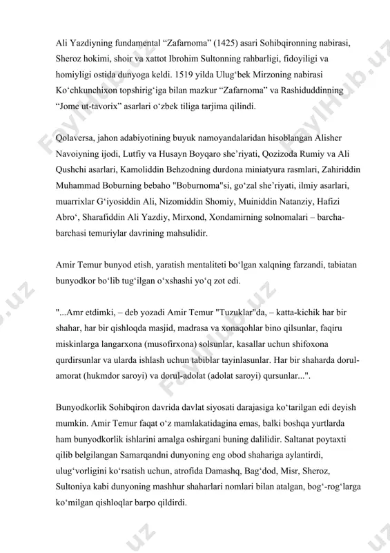 ing mavzu: “__-aprel sohibqiron amir temur tavalludi munosabati bilan temuriylar davri ma`naviyat va madaniyati "