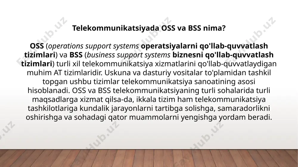 monini qamrab oladi. mana oss va bss ni yonma-yon taqqoslash: oss telekompaniyalarga texnik va operatsion faoliyatni nazorat qilishda yordam beradi. bss telekompaniyalarga mijozlarga qaratilgan biznes faoliyatini boshqarish imkonini beradi. bu buyurtmalar, hisob-kitoblar, mijozlarni jalb qilish, daromadlar va yangi mahsulotlarni boshqarishni qo'llab-quvvatlaydi. u hisob-kitob va buyurtmalarni qayta ishlashdan obuna va bildirishnomalargacha bo‘lgan mijozlar bilan bog‘liq turli xizmatlarni soddalashtiradi. bu telekompaniyalarga mijozlar bilan aloqada bo'lishga va ularning umumiy tajribasini oshirishga yordam beradi. bu telekommunikatsiya tashkilotlariga barcha tarmoq ulanishlari va komponentlarini, jumladan, kompyuterlar, serverlar va routerlarni tahlil qilish va boshqarish imkonini beradi. bu tashkilotlarga tarmoq ishlashidan tortib nosozliklarni boshqarishgacha bo'lgan operatsiyalarni kuzatish, tahlil qilish va avtomatlashtirish imkonini beradi. u tarmoqni boshqarish funktsiyalari va infratuzilmasini qo'llab-quvvatlaydi. 5g tarmoqlarining bss va ossga ta'siri yangi texnologiyalarning uzluksiz paydo bo'lishi tufayli telekommunikatsiya sanoati doimo moslashmoqda, rivojlanmoqda va kelajakka intilmoqda. bugungi kunda telekommunikatsiya olamiga katta ta'sir ko'rsatayotgan bir muhim voqea - 5g. ushbu beshinchi avlod tarmog'i telekommunikatsiyalar uchun …