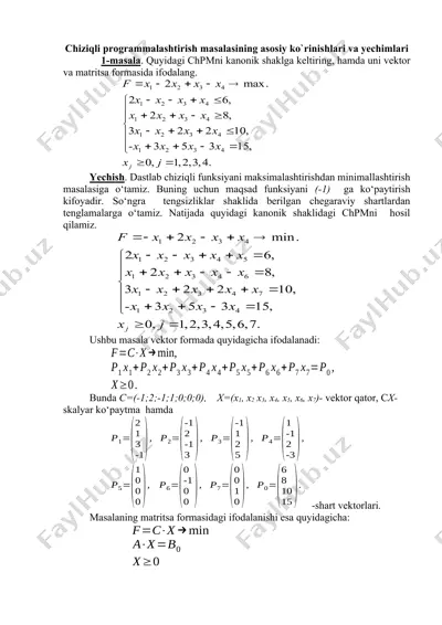 chiziqli programmаlashtirish masalalari taqdimoti — DOCX