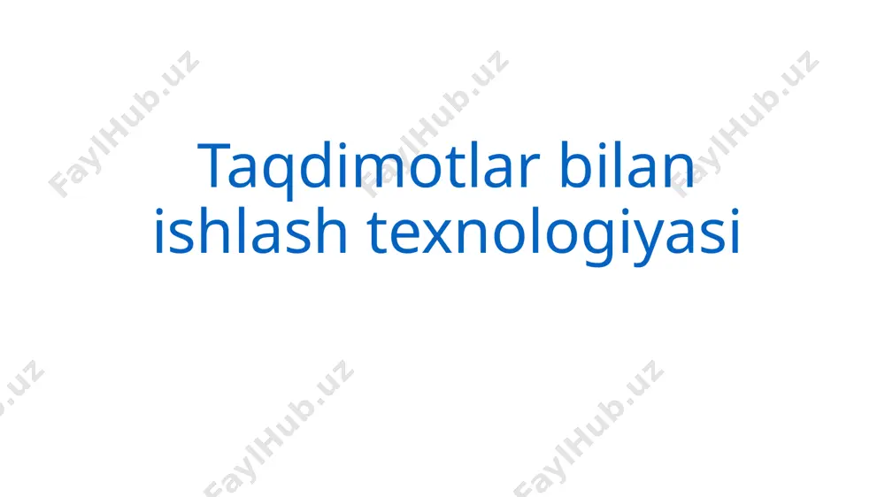 so’zma-so’z paydo bo’lishi animatsiya effekti. microsoft power point tezkor tugmalari 1. ctrl+n - yangi taqdimot faylini yaratish. 2. ctrl+m - taqdimotga yangi bush slayd qo‘shish. 3. ctrl+d - taqdimotga aktiv slayd nusxasini qo‘shish. 4. ctrl+enter - slaydning keyingi elementini tahrirlash 5. ctrl+o - ilgari yaratilgan taqdimot faylni qayta ochish 6. ctrl+w - ekranda ochik bo‘lgan taqdimot faylni berkitish 7. ctrl+p - taqdimotni qog‘ozga bosmaga chiqarish 8. ctrl+s - taqdimot faylni saqlash. 9. f5 - taqdimot namoyishini ishga tushirish 10. alt+f4 - microsoft powerpoint dasturidan chiqib ketish microsoft power point tezkor tugmalari 11. ctrl+f - matn qismini kidirish 12. ctrl+h - topilgan matnni boshqa matn bilan almashtirish 13. ctrl+k - giperyullanma qo‘shish 14. f7 - imlo xatolarni tekshirish 15. esc - oxirgi uzgarish yoki tugallanmagan harakatni bekor qilish 16. ctrl+z - oxirgi harakatni bekor qilish 17. ctrl+y - bekor kilingin harakatni qaytarish 18. ctrl+shift+f - slaydning tanlangan obyekt harflar shaklini o‘zgartirish …