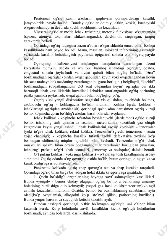 bilаn guruch suvi shаklidа, qorin tifidа no'xot sho'rvаsi ko'rinishidа) bo'lаdi. ichаklаrdа аchish jаrаyonlаri ustun bo'lsа, nаjаs yumshoq vа kupikli bo'lаdi. nаjаs formаsi vа konsistеntsiyаsini mаqsаdgа muvofiq tа'riflаsh mаqsаdidа bristol' shkаlаsidаn foydаlаnilаdi, bungа ko'rа qаbziyаtgа xаrаktеrli bo'lgаn nаjаsning 7 xil tiplаri mаvjud. axlat rangi unda o’t pigmentlariga bog’liq. agar o’t kislotalari ichakka tushmagan bulsa axlat kul rangda bo’ladi. shuningdek axlat rangi iste’mol qilingan ovqat va dori vositalariga ham bog’liq. axlat rangi sabablari to’q-jigar rang aralash ovqatlda (normal axlat) qoramtir-jigar rang go’shtli ovqat och-jigar rang o’simliklardan iborat taom jigar rang-qizil uzgarmagan qon, fenolftalein, qizil lavlagi, kakao qora uzgargan qon(hazm qilish tizimi yuqori qismidan qon ketishi), vismut preparatlari, faollashtirilgan ko’mir, ko’p miqdorda jigar, chernika,smorodina,qizil vino iste’mol qilganda yashil-qora temir preparatlari yashil kuchaygan peristaltikada bilirubin va biliverdin, sabzavotli parhezda tilla rang-sariq o’zgarmagan bilirubin (ko’krak yoshdagi bolalarda) olov rang-och-sariq sutli va sut mahsulotli parhezda oq yoki kul rang-oq gepatit, o’t yo’ xаzm а'zolаri kаsаlliklаrining umumiy …