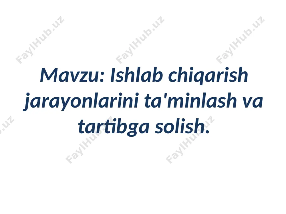 hiqishda; mahsulot sifatini nazorat qilishda; mahsulot sifatini oshirgani uchun xodimlarni rag’batlantirishda; sifat to’g’risida axborot yig’ishni tashkil etishda va hokazo hollarda vujudga keladi. sifat menejmenti. sifatni nazorat qilish bosqichlari sifat menejmenti mahsulot ishlab chiqarishning har bir bosqichida sifat haqida qayg’urishni anglatadi. shu nuqtai nazardan sifatni boshqarish jarayoni quyidagi bosqichlarni o’z ichiga oladi: ishlab chiqarishgacha - konstruktsiyalash, samarali texnologiyani, standartlarni ishlab chiqish va hk.; ishlab chiqarish jarayonida - bu erda yaroqsiz mahsulotni ishlab chiqarishga yo’l qo’ymaslik; ishlab chiqarishdan keyingi bosqich - saqlash, sotish, tashish, xizmat ko’rsatish va boshqa jihatlar ustidan qattiq nazoratni o’rnatish xulosa. moddiy va ma’naviy ne’matlarni yaratish, xizmatlar ko’rsatish inson hayoti, uning yashashi va kamol topishi uchun moddiy asosdir. shuning uchun ishlab chiqarishning to’xtovsiz takrorlanishi va uni rivojlantirishi har doim eng muhim iqtisodiy qonuniyat va ob’ektiv zaruriyatdir. ma’lumki, har qanday ishlab chiqarish, birinchi navbatda, mehnat jarayonidir yoki boshqacha qilib aytganda, tabiatdagi bor narsalarning ko’rinishini o’zining iste’moli uchun muvofiq holga keltirish …