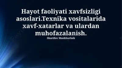 hayot faoliyati xavfsizligi asoslari — PPTX