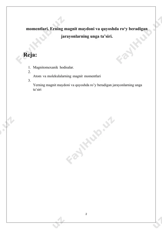 ik hodisalar, ayniqsa, atom tuzilishini oʻrganishda muhim. magnitomexanik hodisalar har xil jismlarning magnit xossalarini aniqlashga imkon beradi. (giromagnitik hodisalar), magnning o'zaro aloqasi natijasida yuzaga keladigan hodisalar guruhi. va mexanik mikropartikullar momentlari - magnetizm tashuvchilari. ta'rifga ega bo'lgan har qanday mikropartikula. momentum momenti (e-n, proton, neytron, at. yadro, atom) ham aniqlandi. magnit moment. shu sababli, fizikani tashkil etadigan mikropartikulalar harakati sonining umumiy momentining ko'payishi. tanasi (namuna), namuna qo'shilishining paydo bo'lishiga olib keladi. magn. lahza; aksincha, magnitlanganda namuna qo'shimcha qiymatga ega bo'ladi. mexanik lahza. magnitning o'sishi. moment (magnitlanish) ferromagnitikada. ularning aylanishi paytida namunalar 1909 yilda amer tomonidan topilgan. fizik s. barnett (qarang. barnett effect). qarama-qarshi ta'sir - erkin to'xtatilgan ferromagnitning aylanishi. u magnitlangan holda namunadir. magn. maydon 1915 yilda a.eynshteyn va v. de xas tajribalarida topilgan (qarang einstein - de haaz effect). m. i. magnning nisbatini aniqlashga imkon beradi. atomning momenti to'liq mexanikgacha. moment (giromagnitik yoki magnetomekanik nisbat) va magnetizm tashuvchilarining farqi …